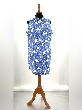 Vineyard Vines Margo Blue White Banana Leaf Pattern Shirt Dress Size 10
